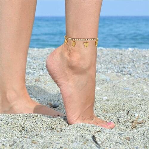 Fashion Butterfly Anklets for Women Bohemian Beach Anklet Gold Silver Color Chain Ankle Bracelet on Leg Foot Jewelry