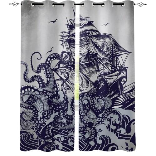 Nautical Theme Octopus Sea Monster Blackout Curtains For Living Room Bedroom Window Treatment Blinds Drapes Kitchen Curtains