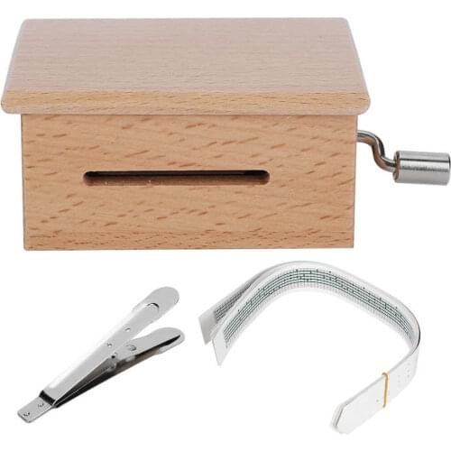 Hand‑Cranked Music Box 15 Note Hand‑Cranked Wooden Music Box with 7Pcs Blank Paper Tape and Hole Puncher DIY Music Box Parts