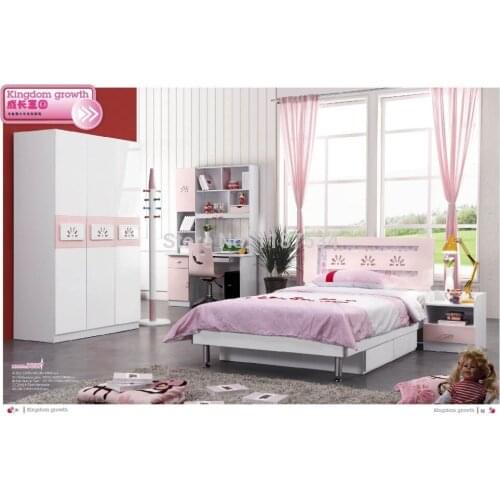 9039 Children wardrobe bed nightstand desk chair bedroom furniture set wooden children home furniture