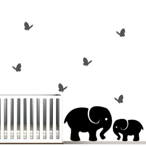 Nursery Wall Decal, Jungle Wall Art, Elephants with Butterflies Wall Stickers ,Removable DIY Style Decor Mural Bedroom ZA855