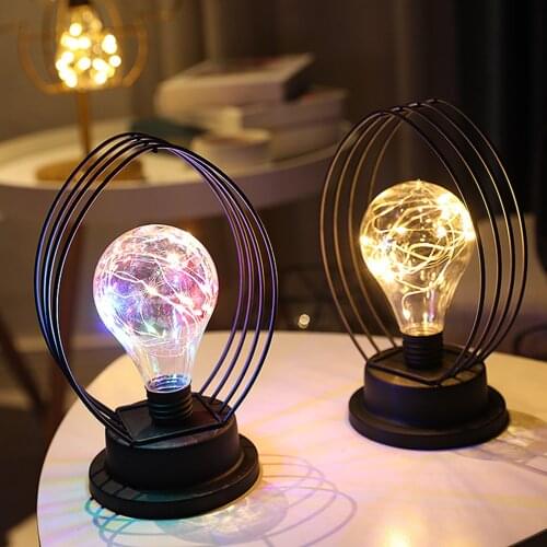 Table Lamp Black Iron Minimalist Copper Wire Night Light Creative 3D Vintage Wrought Iron Lamp Battery Powered Decorative lamp