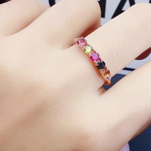 Natural real colorful tourmaline round small ring Per jewelry 0.15ct*5pcs gemstone 925 sterling silver Fine jewelry J21551