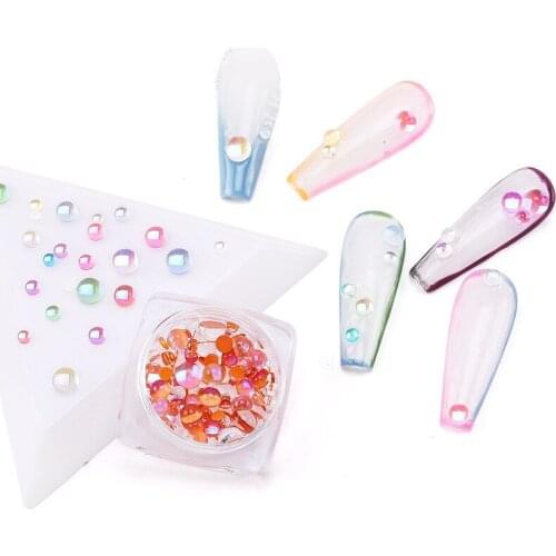 New 3D Nail Art Jewelry Candy Color Mermaid Illusion Round Glass Crystal Beads Mixed Nail Art Nail Decoration Diamond