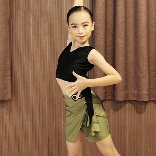 New Latin Dance Clothes For Girls Training Practice Wear Backless Tops Green Skirts Suit Samba Chacha Rumba Dance Costume BL4752