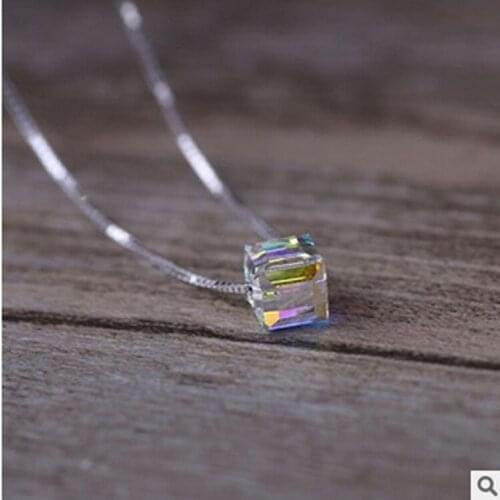 New Style Silver Plated Square Aurora CZ Crystal Pendant 2021 Fashion Women Zircon Clavicular Chain Valentines Day Gift Jewelry