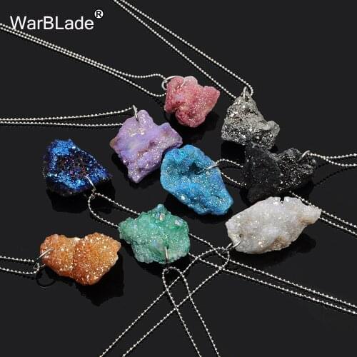 WarBLade Rough Natural Stone Crystal Pendant Necklace Classic Irregular Druzy Lava Quartz Stone Necklaces For Women Jewelry Gift