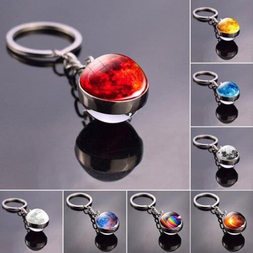 Planet Moon Earth Sun Glass Ball Pendant Car Key Chain Keyring Bag Hanging Decor Art Picture Double Side Glass Ball Key Chain