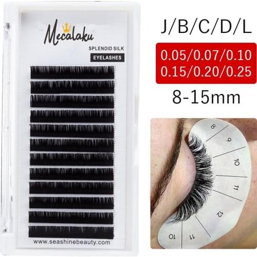 Mecalaku Lash L Curl 8~15mm MIX 12Rows/Case Mink Eyelash Extension L Individual Eyelashes L Lashes L False Eyelashes Makeup