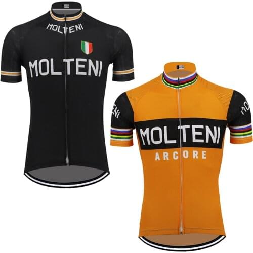 Retro men Cycling Jersey short sleeve bike wear jersey Breathable black racing bicycle clothes MTB can customized Molteni
