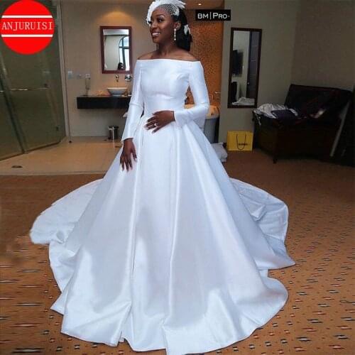 Off Shoulder African Wedding Dress With Long Sleeves White Bridal Gowns Princess A-Line Vestidos De Novia Simple Boda Trouwjurk