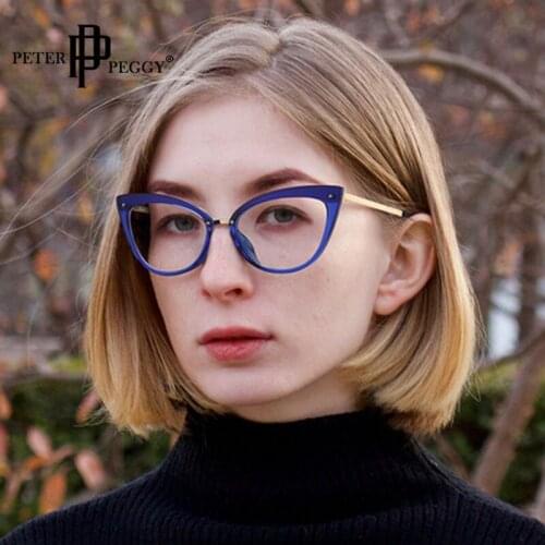 Cat Eye Anti Blue Light Glasses Women Men Optical Metal Frame Glasses European American Style Clear Prescription Lens Eyewear