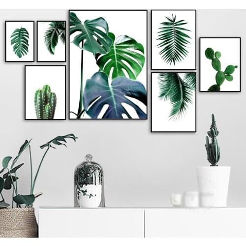 Fresh Green Cactus Big Tropical Leaves Wall Art Canvas Painting Plants Nordic Posters And Prints Wall Pictures For Living Room