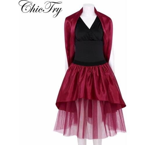 2Pcs Women Adults Halloween Cosplay Costume Outfit Silky Satin Wrap with Elastic Ruffle Multi-layered High Low Satin Tutu Skirt