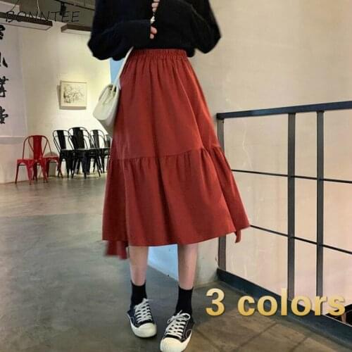 Skirts Women Solid Leisure A-line Loose Autumn High Waist Midi Ins Popular Temperament College Spring Plain Feminino Clothing BF