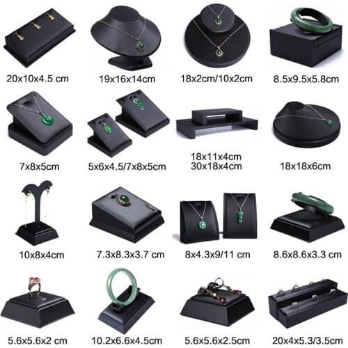 Black PU Leather Jewellery Ring Earrings Stand Holder Set Jewelry Pendant Necklace Chain Chokers Display Bust Bangle Organzier