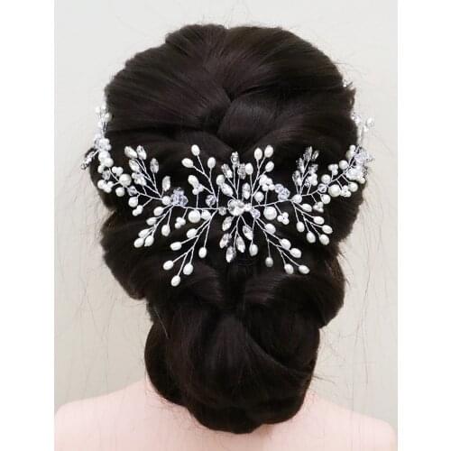 Vintage Silver Rhinestone Headband Crystal Pearl Elegant Women Headpieces Bridal Headwear Wedding Hair Accessories For Bride