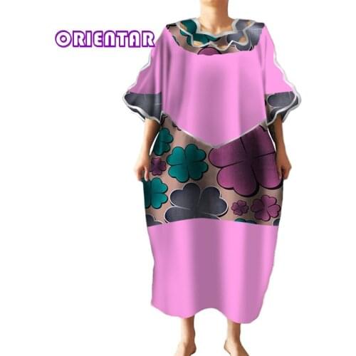 ORIENTAR Women African Dress Bazin Riche Print Patchwork Wave Collar Loose Casual Dress Dashiki Cotton African Clothing WY3148