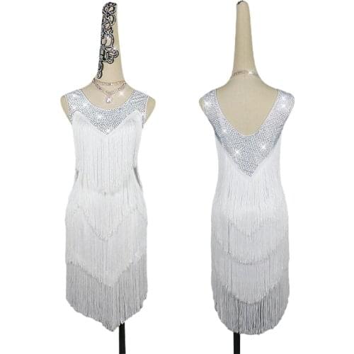 New Style White Fringed Latin Dance Dress Women Professional Sexy High-grade Latin Dance Tassel Skirt Competition Dresses