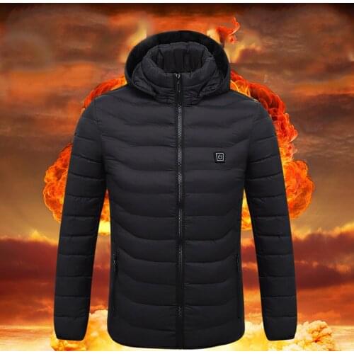 Winter Mens Heating Jacket Smart USB Abdominal Back Electric Heating Warm Down Cotton Coat Washable Three-Speed Temperature