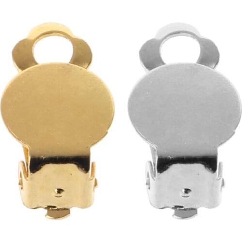 50Pcs Flat Round Tray Brass DIY Clip-on Earrings Non Piercing Jewelry Findings