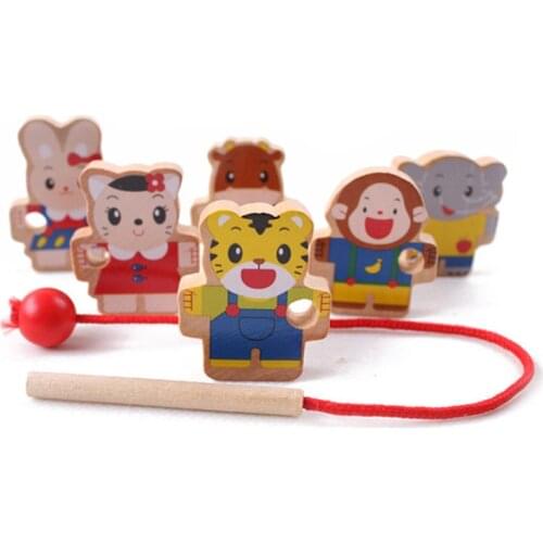 6pcs Colorful Tiger Rabbit Beads Toys Children Wooden Doll toys Various Mini Animal Beads Children Educational Game for Kids