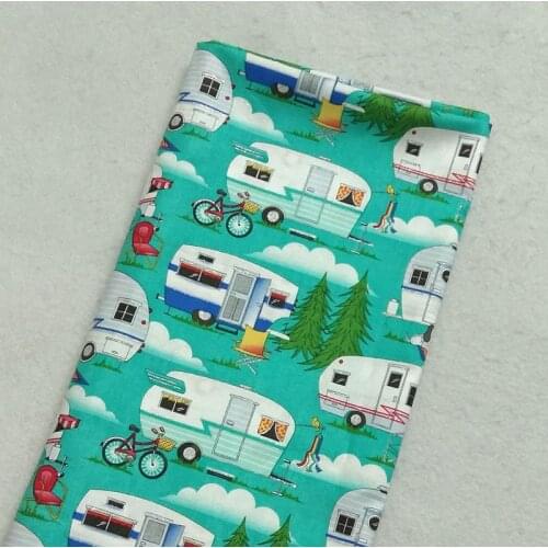 Brand New Silver Stamping Glitter Cartoon Caravan Printed Cotton Fabric 50x105cm Design Glitter Fabric Patchwork for Cloth Dress