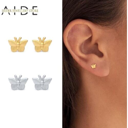 AIDE Mini Cute 925 Sterling Silver Stud Earrings For Women Exquisite INS Glossy Butterfly Piercing Earings Fine Jewelry brincos