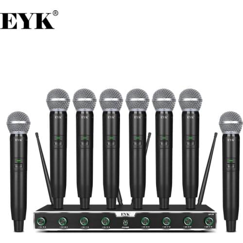 EYK EFU8 8 Channels Professional UHF Wireless Microphone System 8 Handheld Mic Stable Reception for Karaoke Party Stage Church