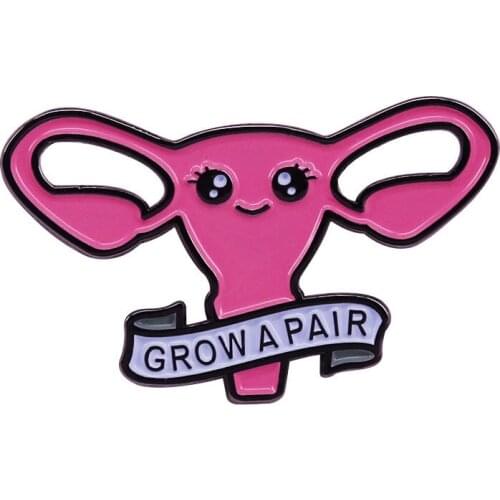 Grow a pair ovaries women brooches feminist pin uterus balls badge courage Metal Enamel Lapel Clothes Coats Badge Brooch Pin