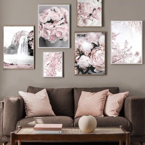 Flower Cherry Poster Blossom Peony Canvas Painting Mountain Nordic Posters modern Wall Prints Wall Art Picture Living Room Decor