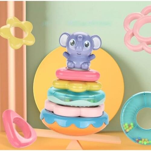 Baby Musical Toy Rattles For Kids Infant Interactive Stacking Ring Tower Early Learning Elephant Toddler Educational Tumbler Toy