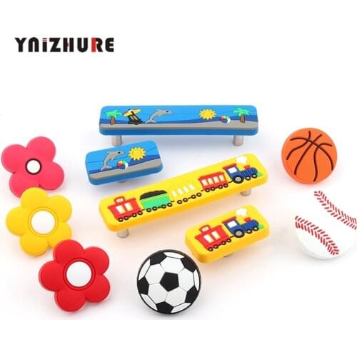 Children Rubber Door Handles Cute Sport Ball car Kitchen Cabinet Knobs Handles Furniture Soft Handle Drawer Pulls