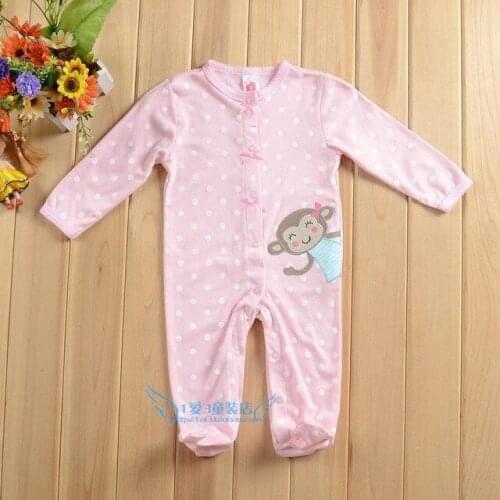 Clearance-Newborn Baby Girls Romper Long Sleeve Monkey Jumpsuit Pink Playsuit Outfits Girl Rompers Round Neck Clothing