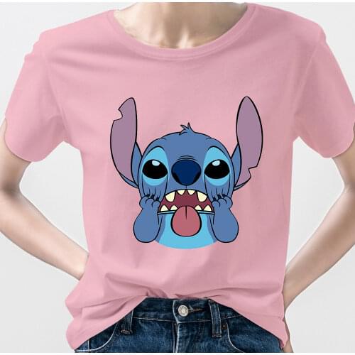 Disney Cute and Funny Stitch T-shirt Popular Lilo & Stitch Animation Women Tee shirt Korean Style Fashion Female T shirt