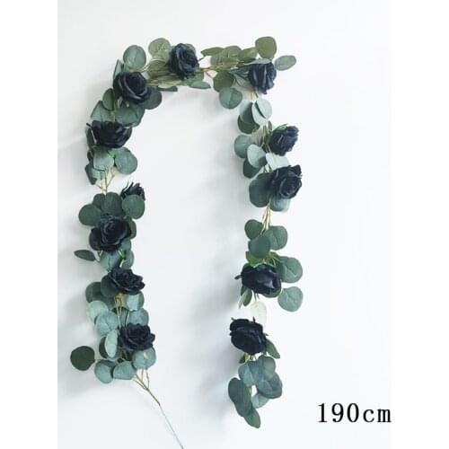 1pc 190cm Artificial Vine Black Rose Eucalyptus Globulus Rattan Artificial Plants Home Decoration Flower Vine for Garden Decor