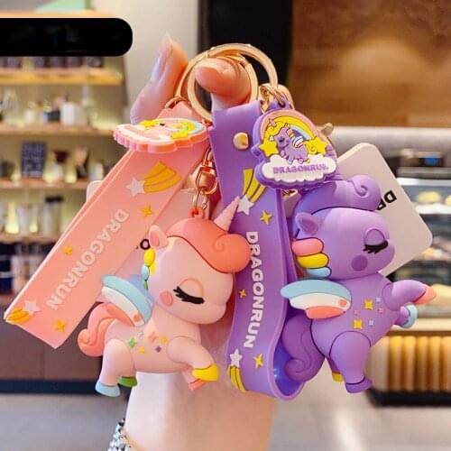 Kawaii Unicorn Keychain Original Small Chi Key Button Stay Car Key Chain Circle Bag Hanging Creative Child Gift