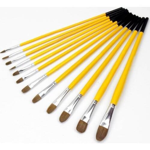 Painting Pen DIY Art Supplies Art Stationery Wooden Handle Long Tail Oil Paint Brushes Wolf Hair 6Pcs Watercolor Brush