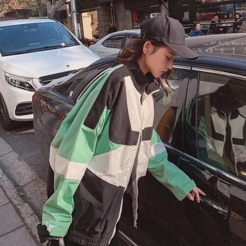 Splicing Workwear Baseball Uniform Female Contrasting Color gang feng Jacket nv chun zhuang European Grand Prix 2021 New Style