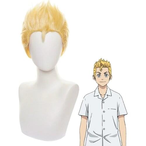 Tokyo Revengers Hanagaki Takemichi Golden Short Wig Cosplay Costume Heat Resistant Synthetic Hair Carnival Party Wigs