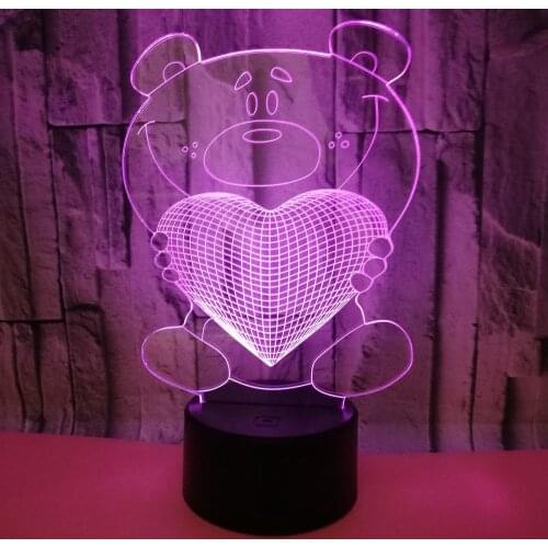 Love Bear Colorful 3d Lamp Led Acrylic Visual Stereo Touch Usb 3d Table Lamp For Bedroom Christmas decorative lights