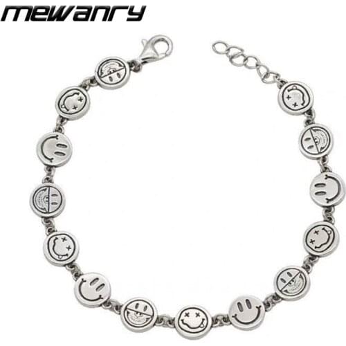 Mewanry 925 Sterling Silver Bracelet for Women Trend Vintage Creative Cute Funny Expression Smiley Party Jewelry Birthday Gifts