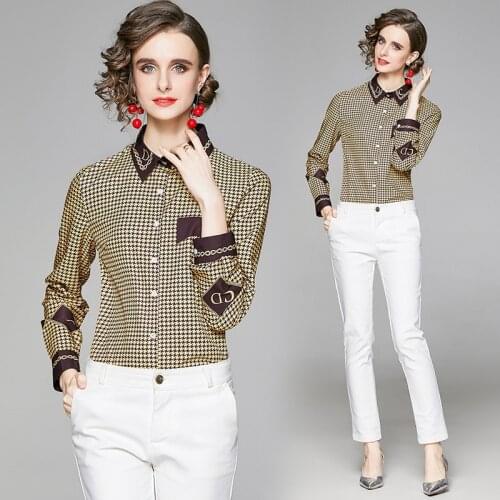 Fashion Fall Clothes Woman England Style Spring/Autumn Long Sleeve Camisas De Mujer Office Slim Design Print Shirt Blouse Tops