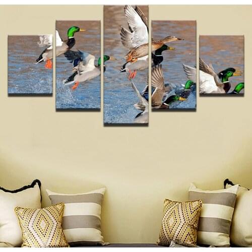 Modular Canvas HD Prints Wall Art Pictures Framework 5 Pieces Mallard Ducks Rising From Water Painting Living Room Decor Poster