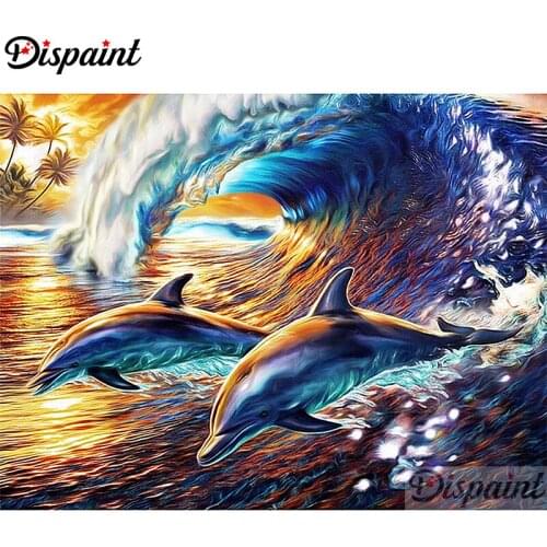 Dispaint Full Square/Round Drill 5D DIY Diamond Painting "Animal dolphin" Embroidery Cross Stitch 5D Home Decor A11884