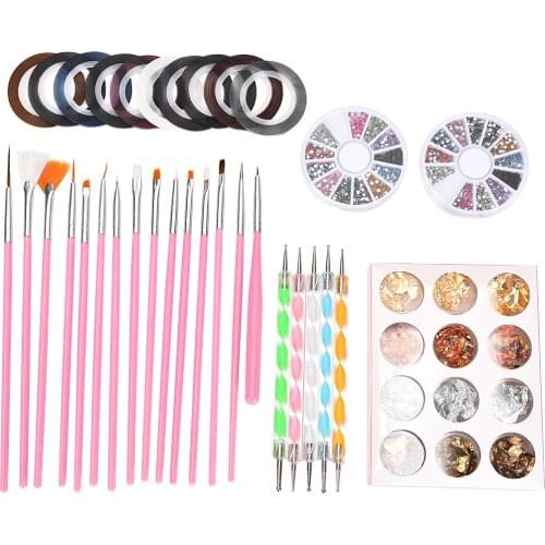 Manicure Foil 36PCS Nail Pen Art Rhinestones Set Sticker Accessories Tools Tape Painting Paillette Brushes Nails Drawing Dotting