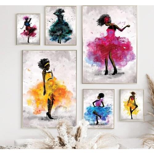 Wall Art Canvas Painting Colorful Skirt Dancing Girl Abstract Nordic Posters And Prints Wall Pictures For Living Room Salon