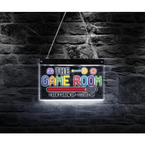 I Don't Grow Up I Lever Up Game Room Decor LED Lighted Wall Sign Pixel Art Electronic Wall Light Gamers Gift Illuminated Display