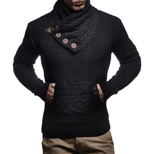 New Pullover Men Neck Scarf Solid Color Long Sleeve Warm Slim Sweaters Men Sweater Pull Homme