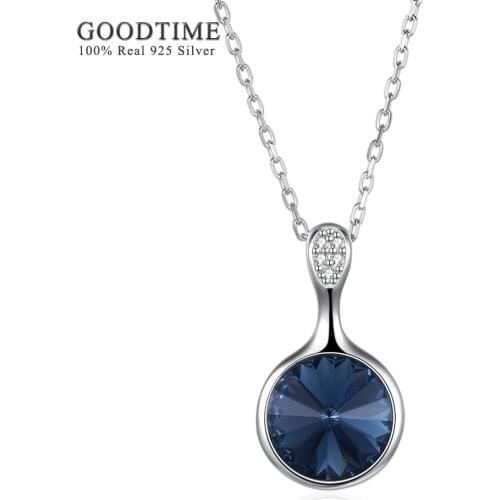 Necklace Silver 925 Jewelry Classic Blue Crystal Round Pendant Necklaces 925 Sterling Silver Jewelry Fashion Necklaces For Women